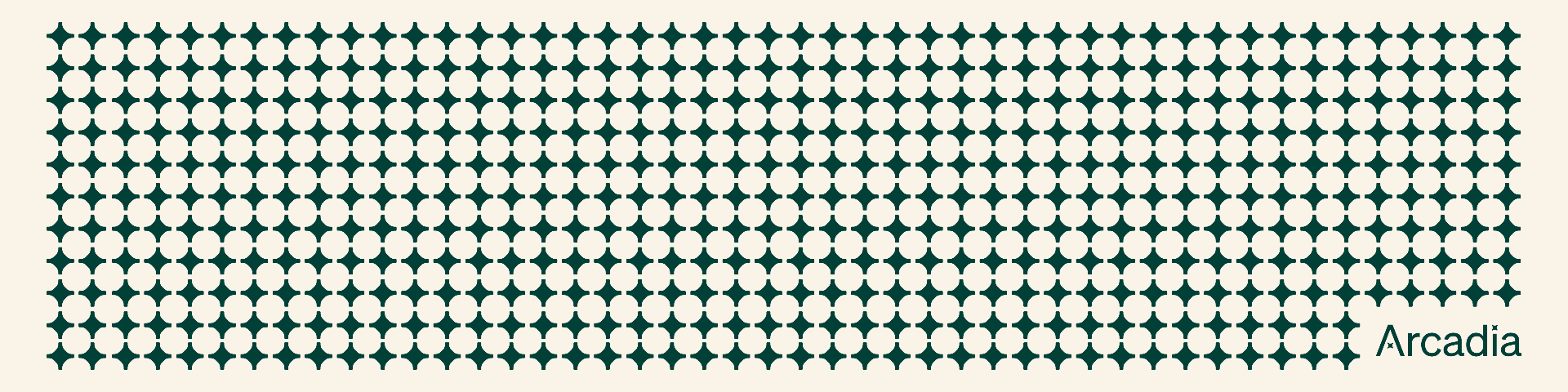 Light cream background with dark green dot grid pattern and Arcadia logo