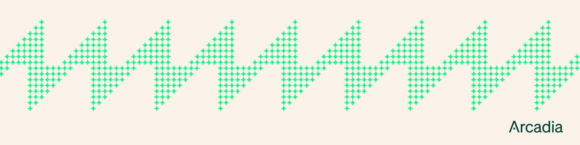 Light cream background with teal geometric wave pattern and Arcadia logo